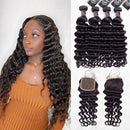 CurlyMe Loose Deep Virgin Human Hair 4 Bundles with 4x4/5x5 Closure Natural Black