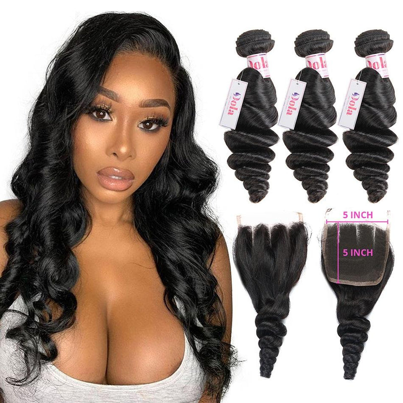 Dola Hair Brazilian Virgin Hair Loose Wave Bundles With 5X5 HDLace Top Closure