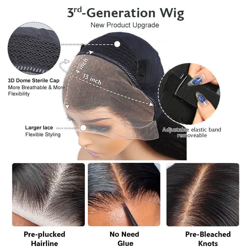Pre Cut Lace | Glueless 13x4 Real HD Lace Wig Breathable Dome Cap Hd Glueless Wig Body Wave Human Hair Wear& Go Wig