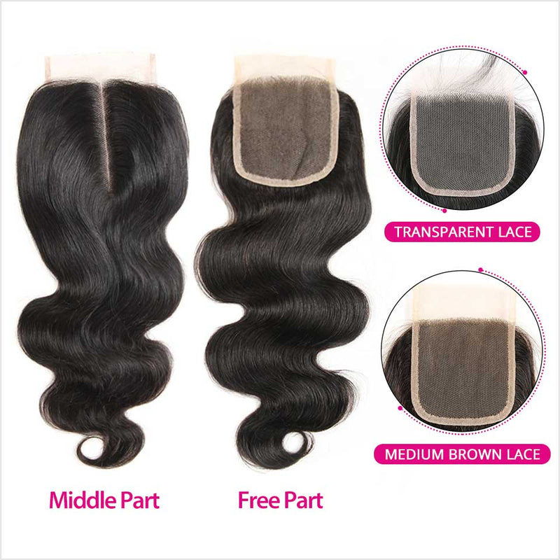 Ali Grace Malaysian Body Wave Hair Bundles 4 Pcs With 4x4 Lace Closure