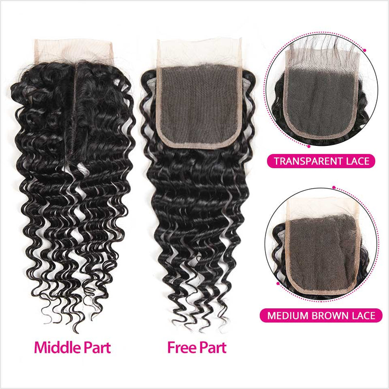 Ali Grace Deep Wave Human Hair Bundles 3 Pcs With 4x4 Lace Closure