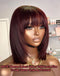 Jessies Wig Burgundy Layer Cut Straight Bob Wigs With Bangs No Glue No Gel Fringe Wigs