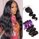 Mslynn Hair Brazilian Body Wave 4 Bundles With Lace Closure 100% Human Hair 8A Unprocessed Virgin Hair Natural Color Hair Extension