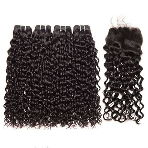 Mslynn Hair Deep Wave Bundles with Closure 100% Unprocessed Virgin Human Hair Deep Wave 4 Bundles with Lace Closure