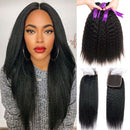 Mslynn Virgin Hair Brazilian Weave 3 Bundles Kinky Straight Hair With Lace Closure Yaki Straight