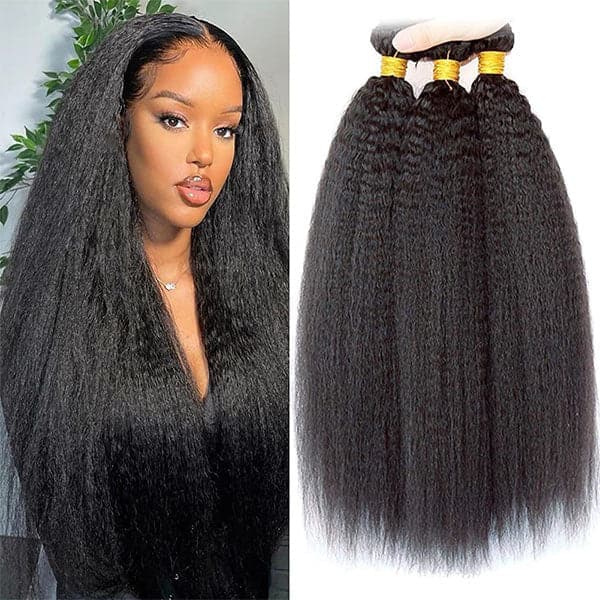 Mslynn Hair Kinky Straight 3 Bundles 100% Unprocessed Yaki Straight Human Hair