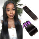 Mslynn Hair Peruvian Straight Hair 4 Bundles with Lace Closure Virgin Remy Hair Weave 100% Unprocessed Human Natural Color