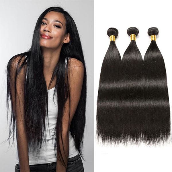 Mslynn Straight Wig 3 Bundles Pony Tail Weave 100% Unprocessed Human Hair