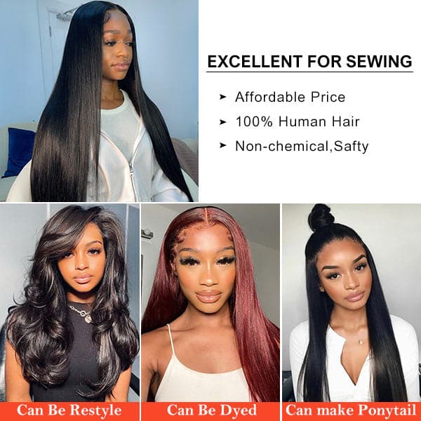 Mslynn Straight Wig 3 Bundles Pony Tail Weave 100% Unprocessed Human Hair