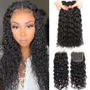 Mslynn Hair Peruvian Water Wave 3 Bundles with Closure 100% Virgin Wet and Wavy Hair Bundles With Lace Closure Natural Color