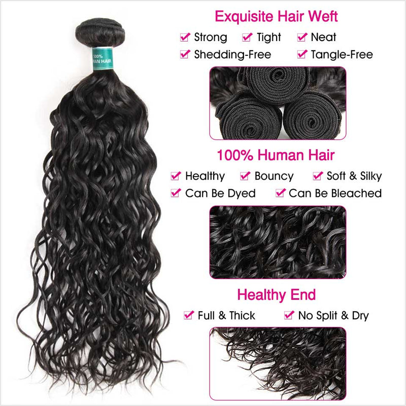 Ali Grace Water Wave Human Hair Bundles 3 Pcs With 4x4 Lace Closure