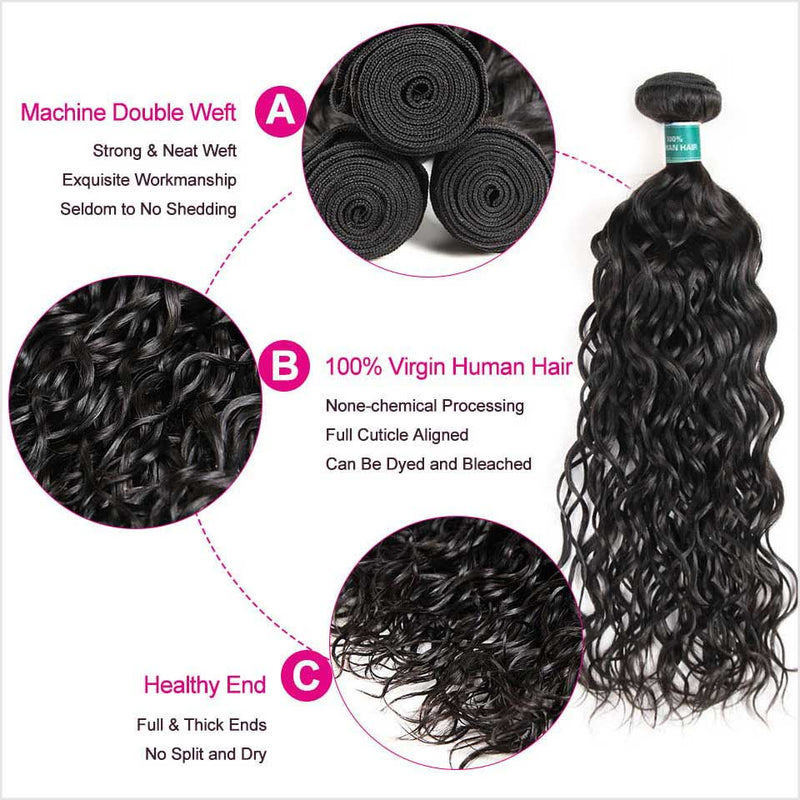 Ali Grace Water Wave Hair Bundles 4 Pcs With 4x4 Lace Closure