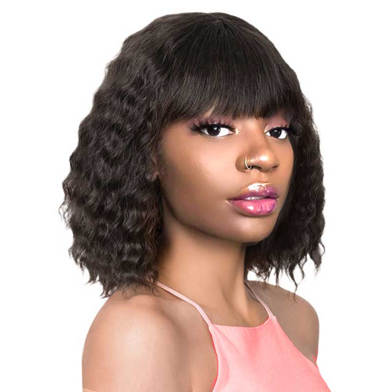 Aligrace Full Machine Made Wavy Bob Wigs With Bangs