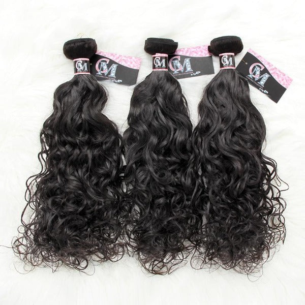 CurlyMe Natural Wave Virgin Human Hair 3 Bundles With 13x4 Frontal Natural Black