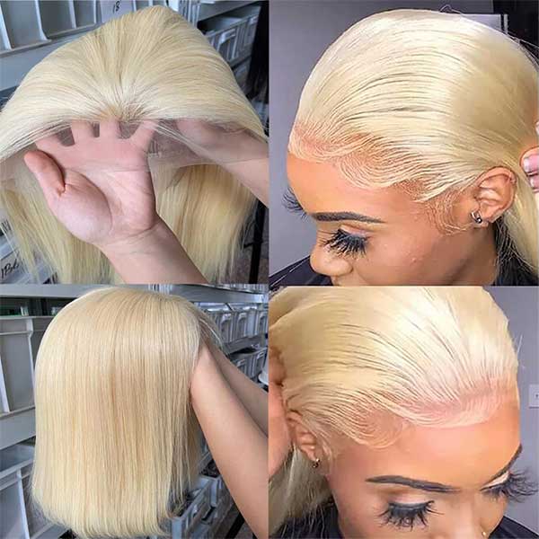 Straight 613 Blonde Bob Wig 13x4 Lace Front Human Hair Wig Pre Plucked