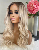 Jessies Wig Ombre Light Ash Blonde Wavy Hair 13x4 Lace Front Wig With Dark Roots Glueless Lace Wigs