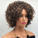 Aligrace Machine Made Deep Curly Wigs With Bangs Highlight Color