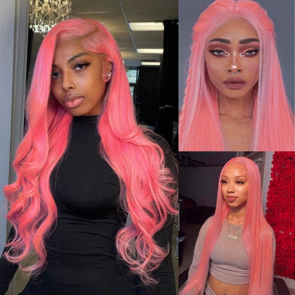 New Arrival Pink/Blue/Gray/Lime Green/Orange/Yellow Pop Colorful Straight & Body Wave 13x4 HD Lace Front Wigs 180% Density