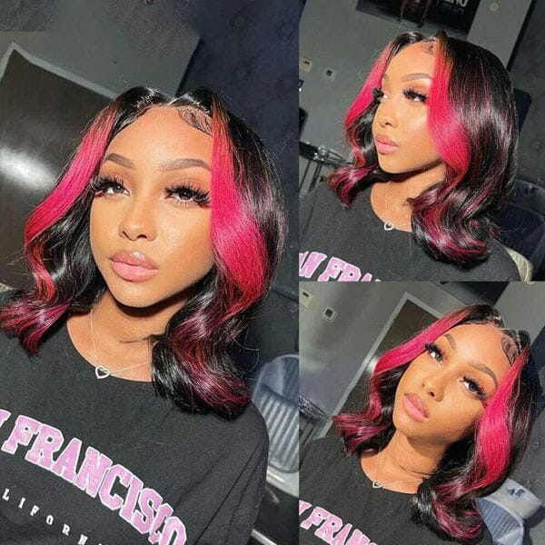 Aligrace 13*4 Lace Body Wave Wigs Pink Skunk Stripe Color