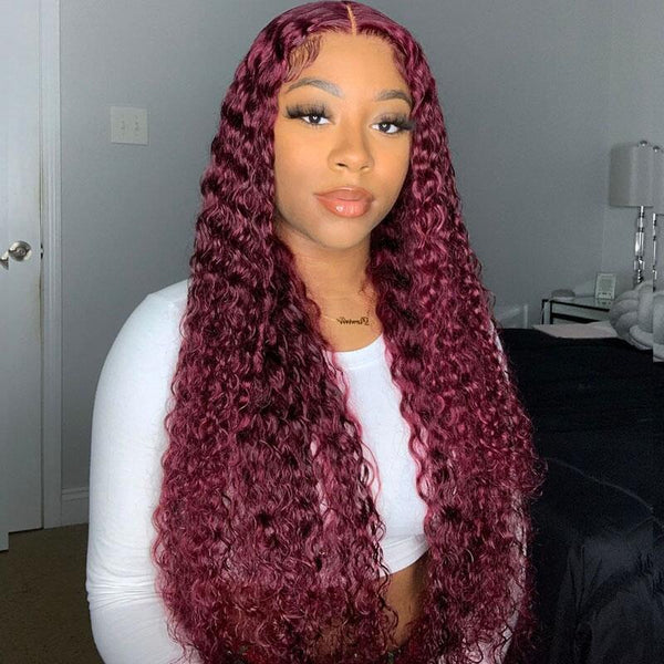 #99J Colored Jerry Curly Burgundy Color Wig 4x4/5x5/13x4 Hd Lace Transparent Human Hair Wig