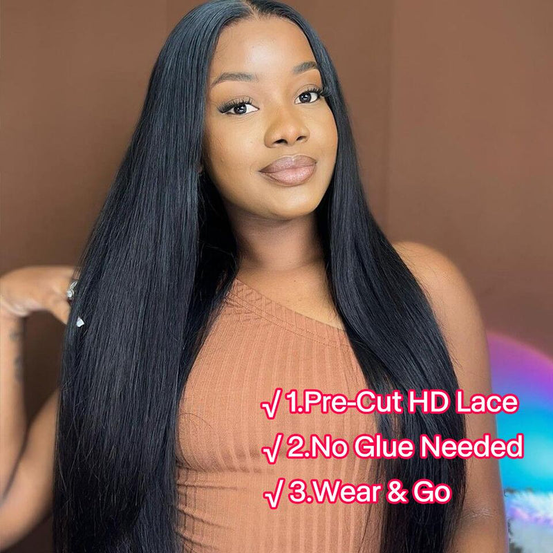 Upgrade Pre Cut 6X5 Lace Glueless Straight HD Lace Wear Go Closure Wig With Pre-plucked Edges