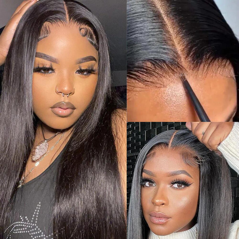 Upgrade Pre Cut 6X5 Lace Glueless Straight HD Lace Wear Go Closure Wig With Pre-plucked Edges