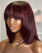 Jessies Wig Burgundy Layer Cut Straight Bob Wigs With Bangs No Glue No Gel Fringe Wigs