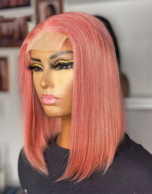 Jessies Wig Pink Colored Straight 13x4 Lace Front Bob Glueless Human Hair Wig