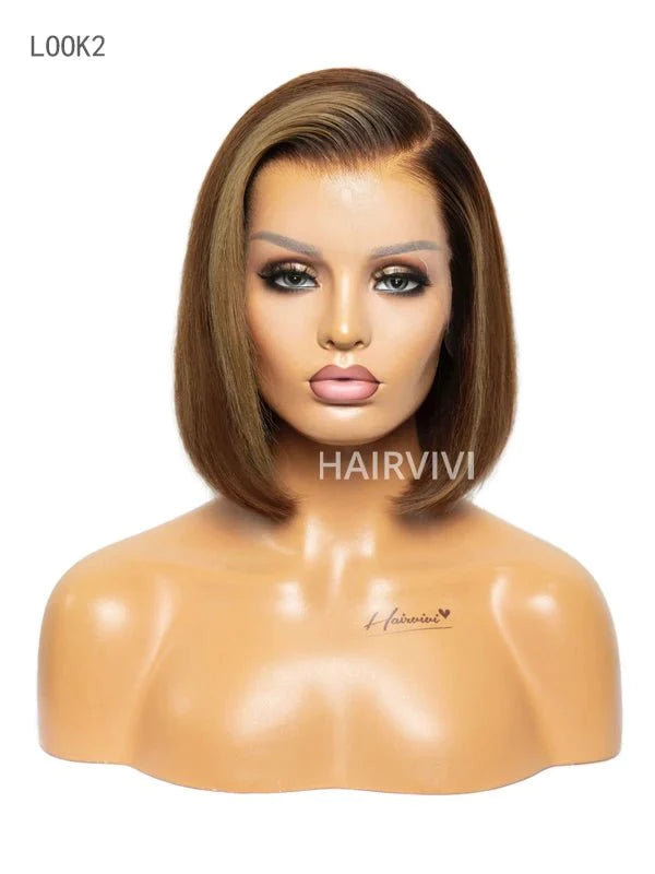 Hairvivi Iris Short Bob Lace Front Wig Blonde Highlights Pre-Plucked