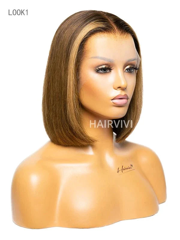 Hairvivi Iris Short Bob Lace Front Wig Blonde Highlights Pre-Plucked