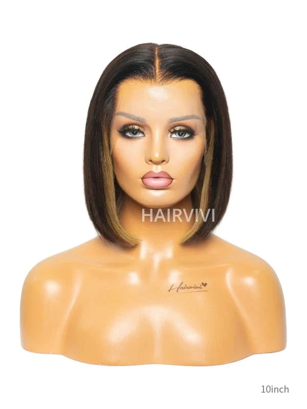 Hairvivi Millie Short Bob Wigs Human Hair With Natural Dark Blonde Underneath HD Lace