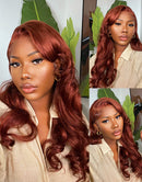 Jessies Wig Reddish Brown Color Body Wave 13x4 Lace Front Human Hair Wig Auburn Copper