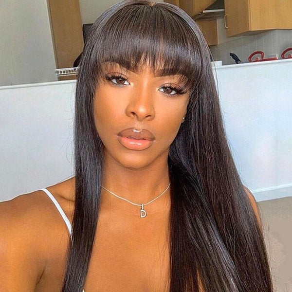 Dola Hair 13X6 Straight Lace Frontal Wig With Bangs Brazilian Human Hair