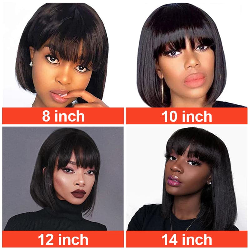 Short Bob Wig Glueless Straight Human Hair Wigs 2X4 Top Lace Wig With Bangs