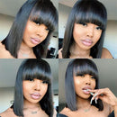 Short Bob Wig Glueless Straight Human Hair Wigs 2X4 Top Lace Wig With Bangs