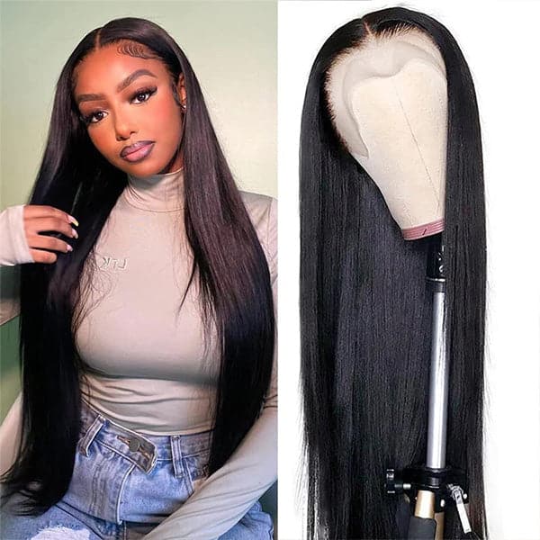 Mslynn Straight Transparent Lace T Part Wig Pre Plucked With Baby Remy Hair