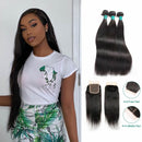 Ali Grace Straight Human Hair Bundles 3 Pcs With 4x4 Lace Closure