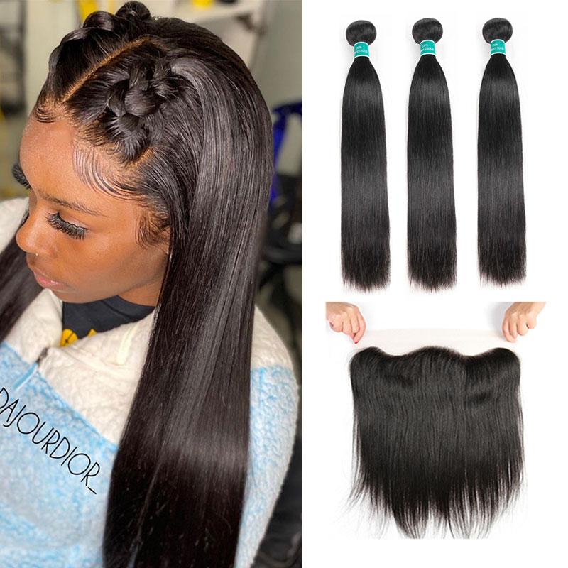 Ali Grace Straight Hair Bundles 3 Pcs With 13x4 Lace Frontal