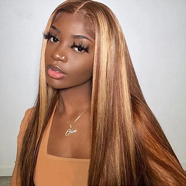 Mslynn 4/27 Straight Highlight Colored Lace Front Wigs Transparent T Part Wig With Baby Hair