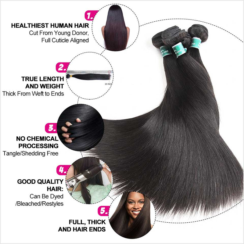 Aligrace 4 Pcs Straight Human Hair Bundles