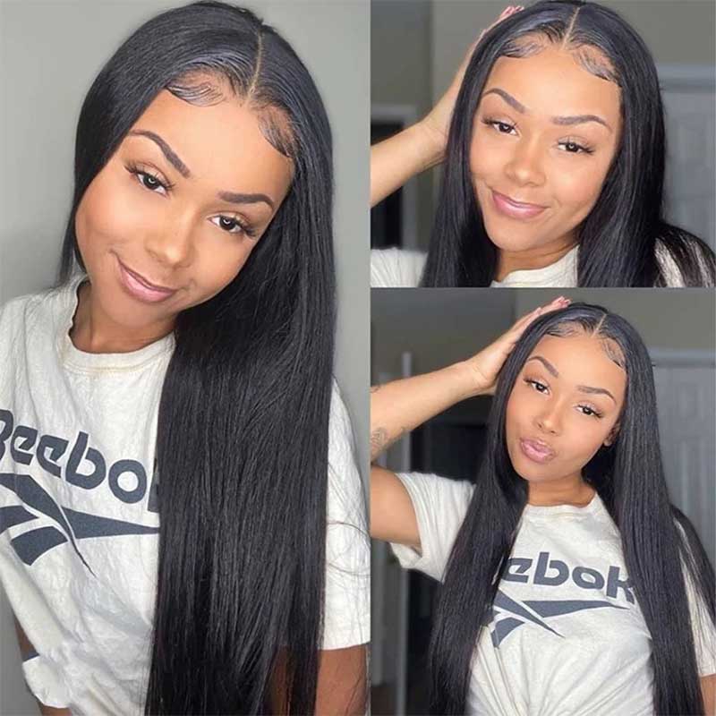 Aligrace 5x5 HD Lace Front Straight Wigs Natural Black