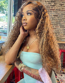 Jessies Wig 13x4 Highlight Honey Blonde Water Wave Lace Front Wig 4x4 Lace Closure Human Hair Wig