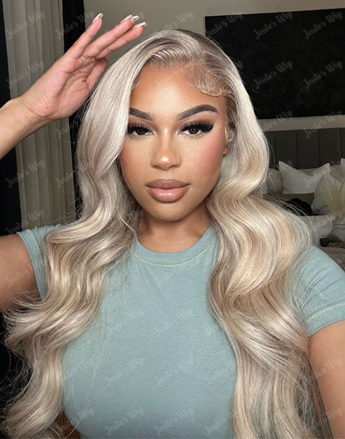 Jessies Wig Highlight 613 Blonde Wavy Human Hair Wig P4/613 Body Wave Lace Front Wigs