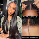 Upgrade Pre Cut 6X5 Lace Glueless Straight HD Lace Wear Go Closure Wig With Pre-plucked Edges