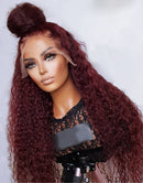 Jessies Wig 99j Burgundy Water Wave Wig 4x4 13x4 Closure Human Hair Wigs