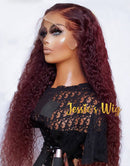 Jessies Wig 99j Burgundy Water Wave Wig 4x4 13x4 Closure Human Hair Wigs