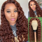 33 Reddish Brown Auburn Water Wave Human Hair Wig Transparent T Part Lace Wig