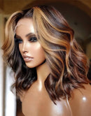 Jessies Wig 4x4/5X5 HD Lace Highlight Human Hair Honey Blonde Wavy Bob Closure Wig