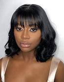 Jessies Wig Short Wavy Bob Lace Front Human Hair Wigs With Bangs Cute Loose Wave Bob Wig