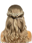 Hairvivi Gold Leaves and Crystal Blooms Wedding Hair Vine (3870 Points)